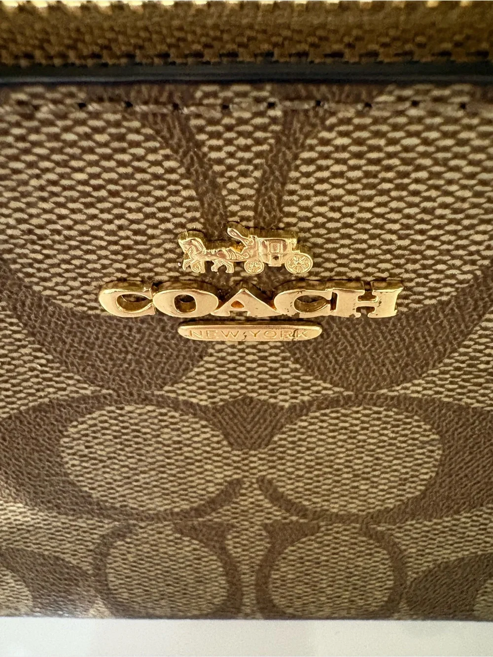 Coach Double Corner Zip Wristlet Signature Canvas Khaki Brown Multi NWT